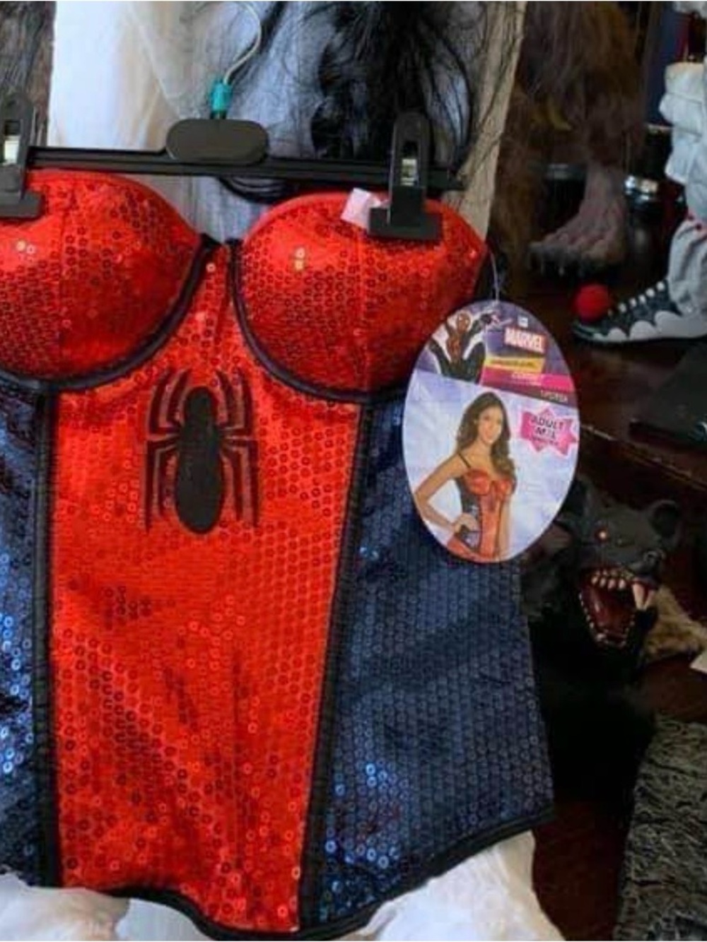 Marvel Red and Blue Sequin Spider Corset Costume woman’s size medium/large